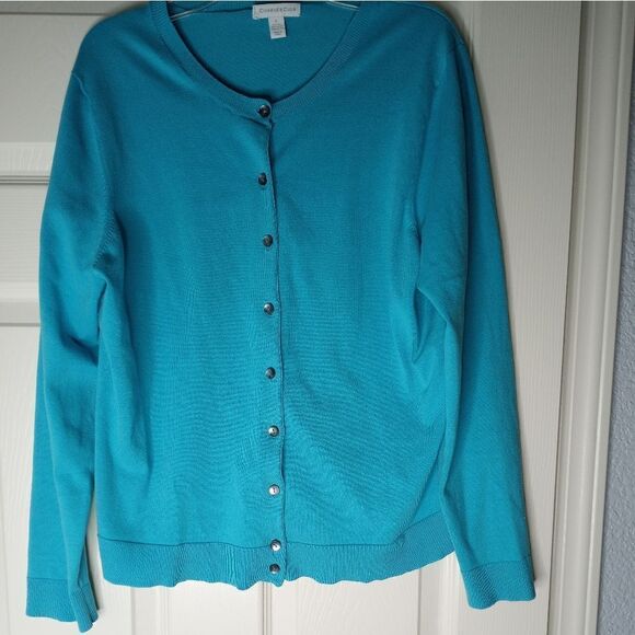 Charter Club L Blue Longsleeves SILK Blend Button Up Women's Cardigan Sweater - Picture 1 of 5